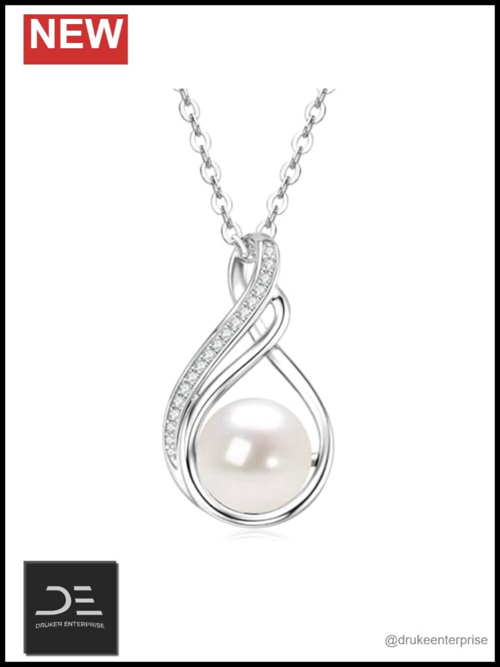 14K Gold Plated Freshwater Pearl Pendant Necklace with Moissanite